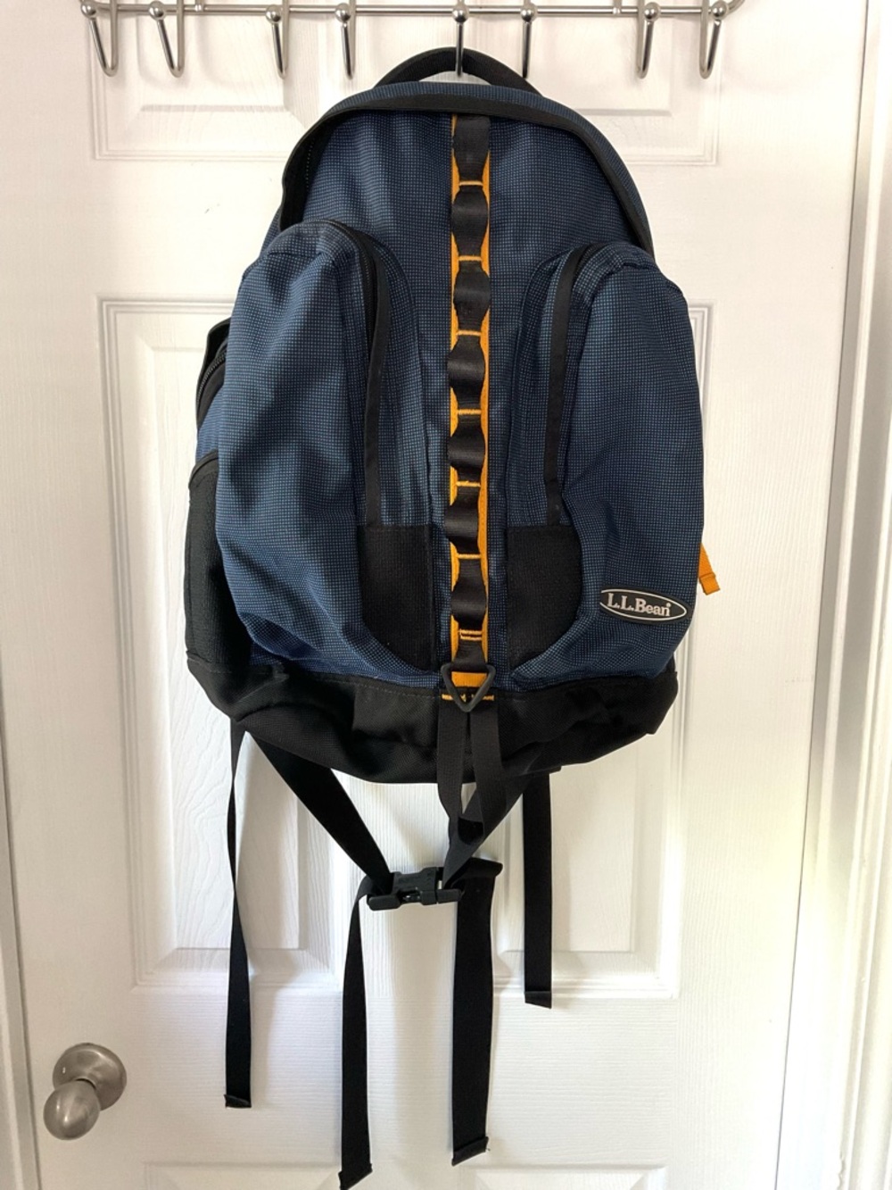 L.L.Bean Backpack Durable Outdoor Travel School Bag Blue Black Orange EUC